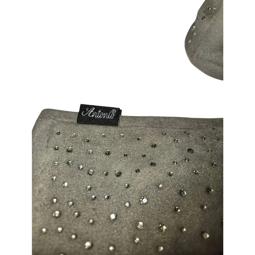 Antonio Women's Size M Grey Faux Suede Rhinestone Embellished Gloves